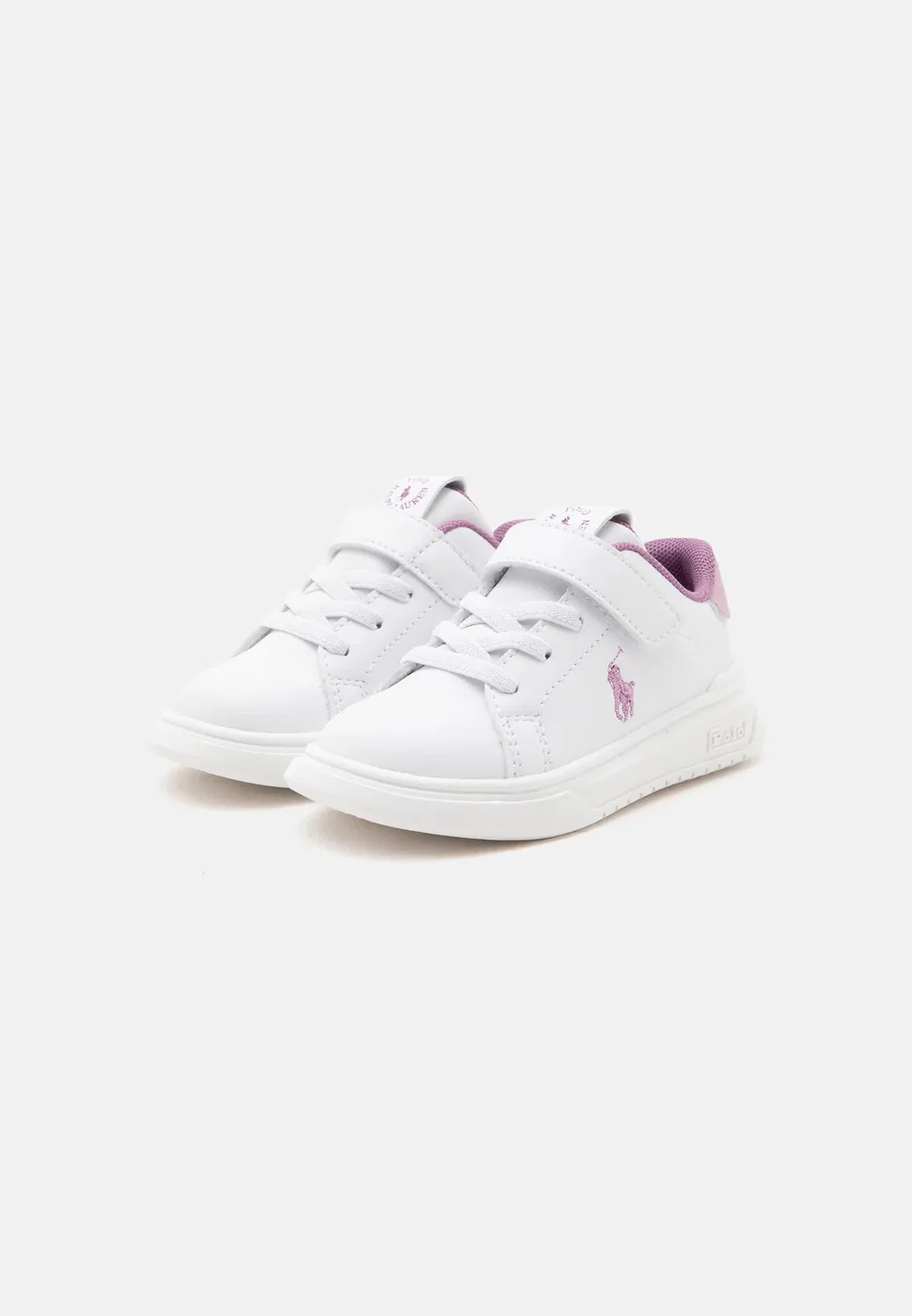 Детские суперкроссовки Heritage Court для малышей Polo Ralph Lauren, White/Pink Orchid Metallic/Pink Orchid — фото 2
