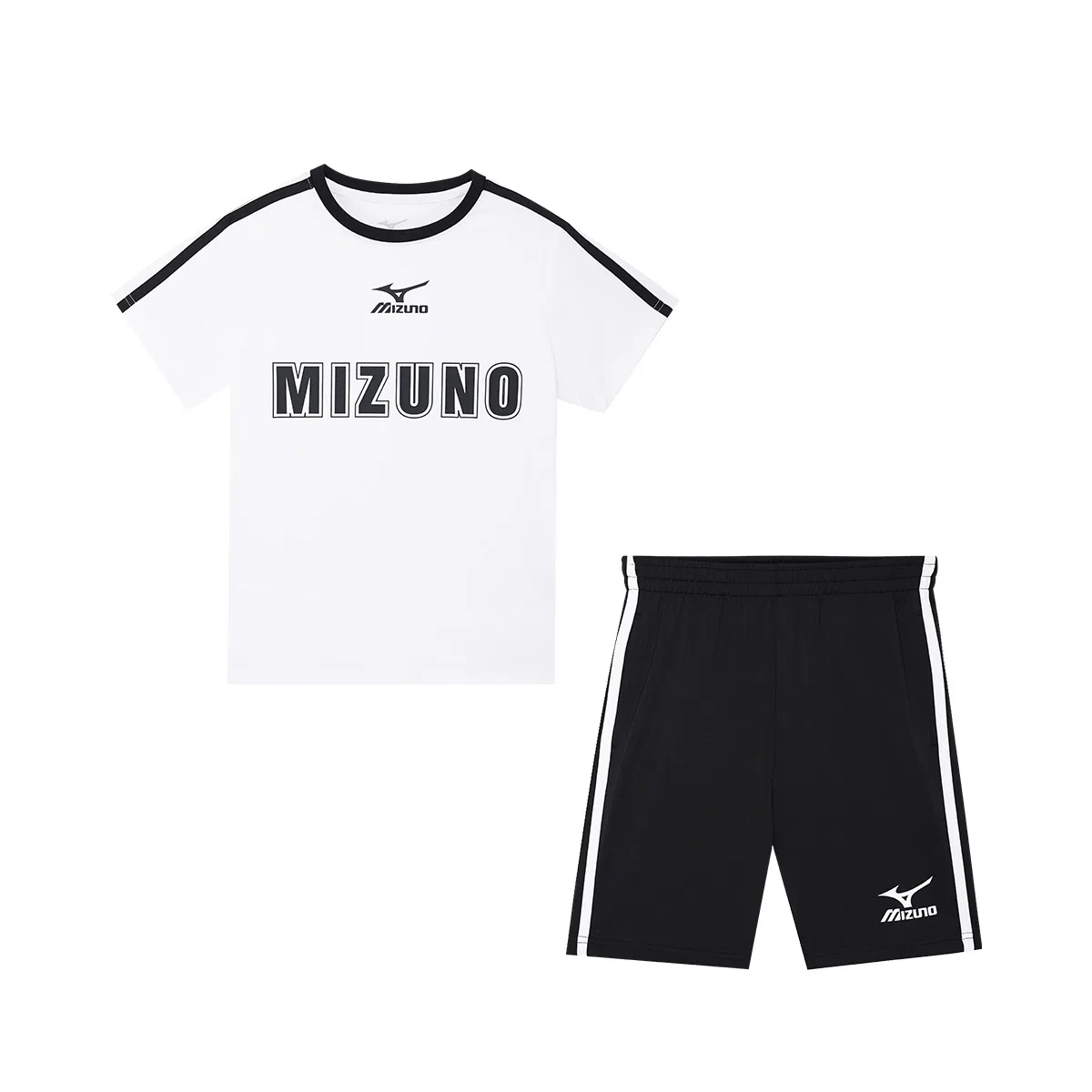 Детский спортивный комплект с футболкой и шортами Mizuno, Set (White Short-Sleeved T-Shirt+Black Shorts)