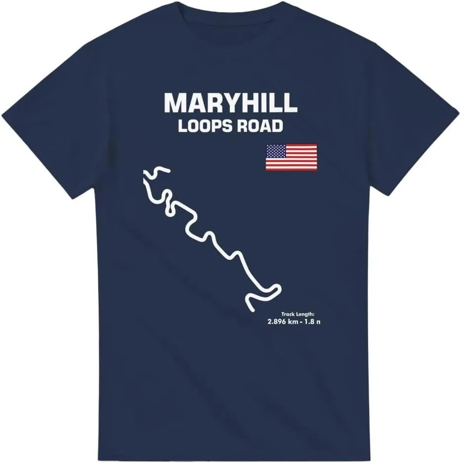 Футболка хлопковая классического кроя MaryHill Loops Road Hill Climb Track Outline, Navy