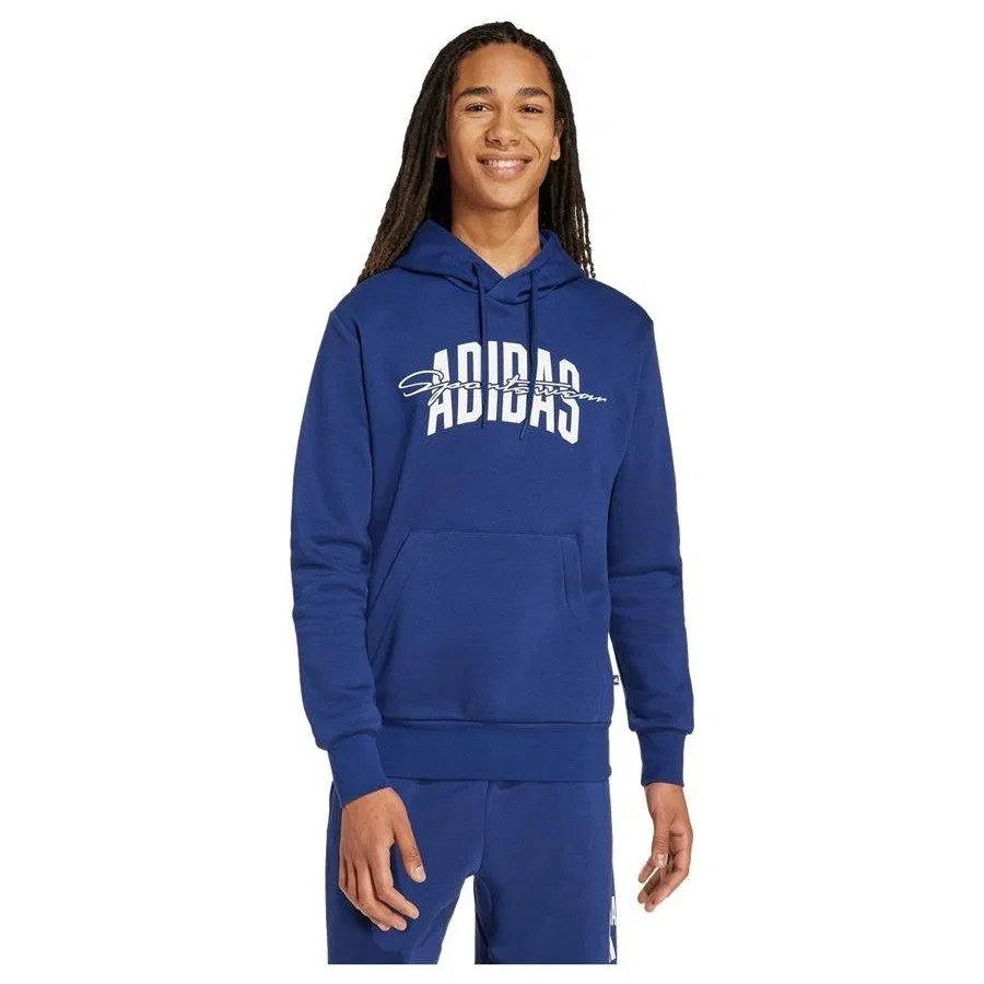 Мужской свитшот с капюшоном Collegiate Script Graphic adidas, Синий — фото 2