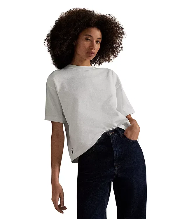 Женская футболка с круглым вырезом Relaxed Cropped Crewneck Tee Ralph Lauren, белый