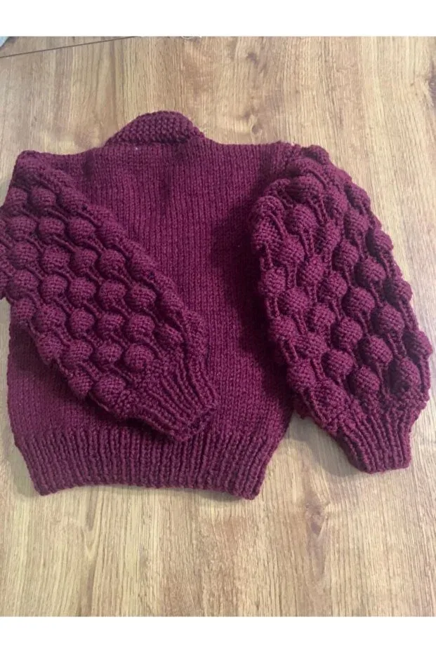 Детский кардиган для девочек с длинным рукавом Hand knitted raspberry pony girl's cardigan El Örgüsü Cici Bebe, Murdum — фото 3