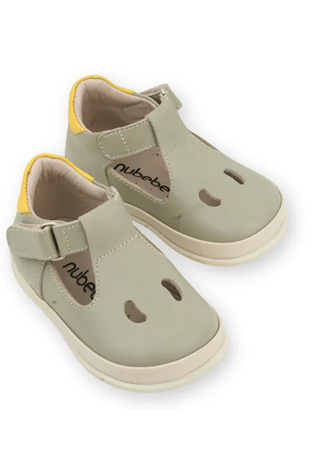 Детские туфли для мальчиков кожаные Bean Model Nubebe, Olive — фото 4