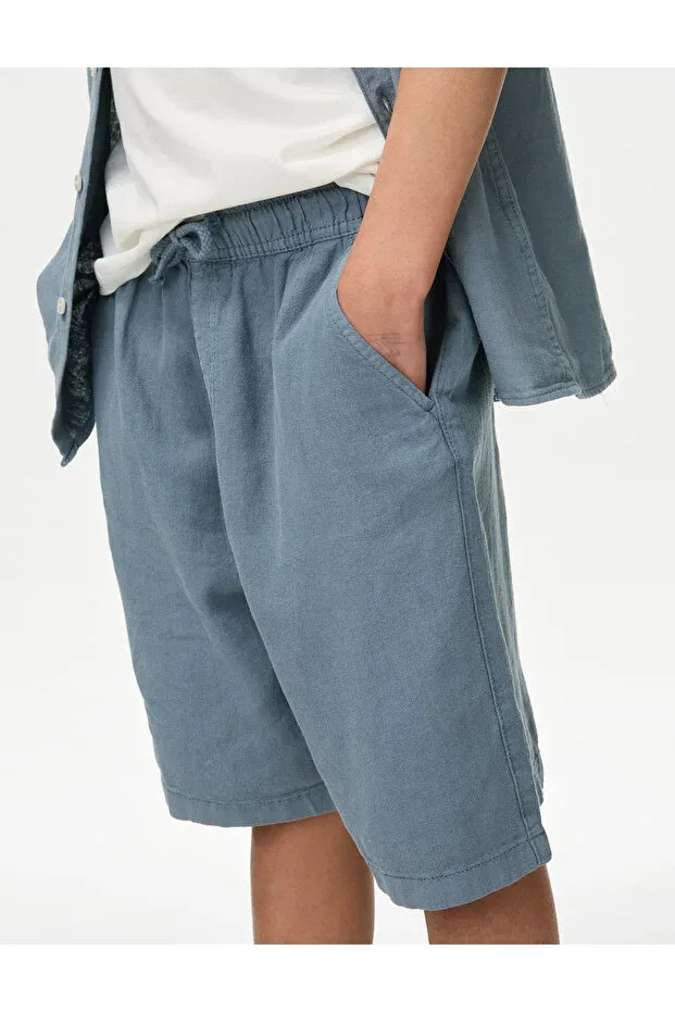 Детские шорты для мальчиков льняные linen blend shorts Marks & Spencer, Blue — фото 2
