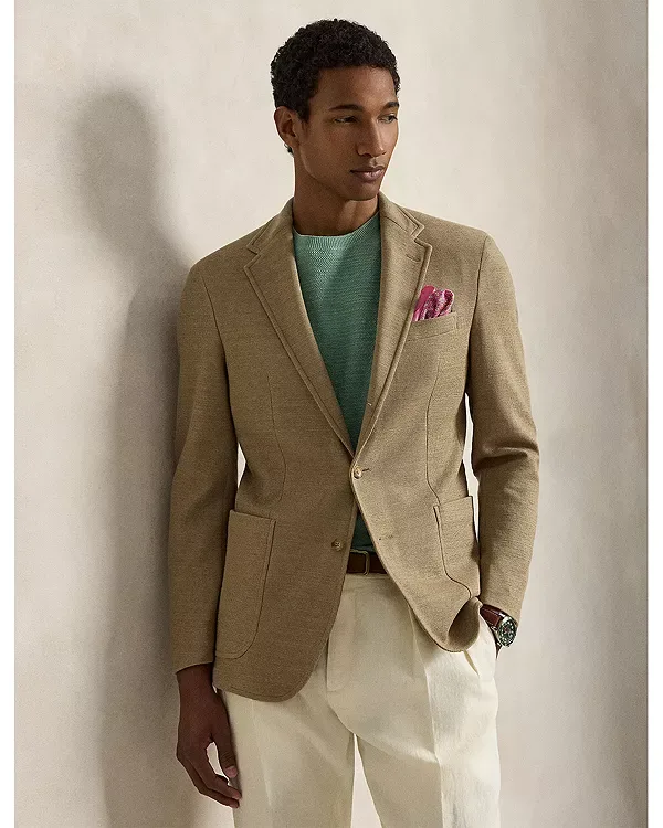Мягкая трикотажная льняная куртка Polo приталенного кроя Polo Ralph Lauren, Khaki — фото 3