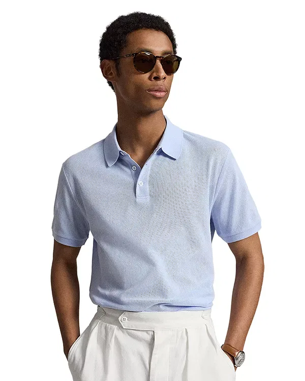 Мужская рубашка поло с коротким рукавом Pointelle Jersey Polo Ralph Lauren, синий