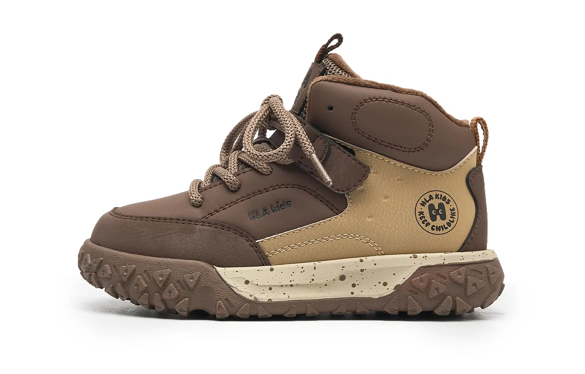 Детские кроссовки из синтетической кожи с флисовой подкладкой HLA, Khaki Brown