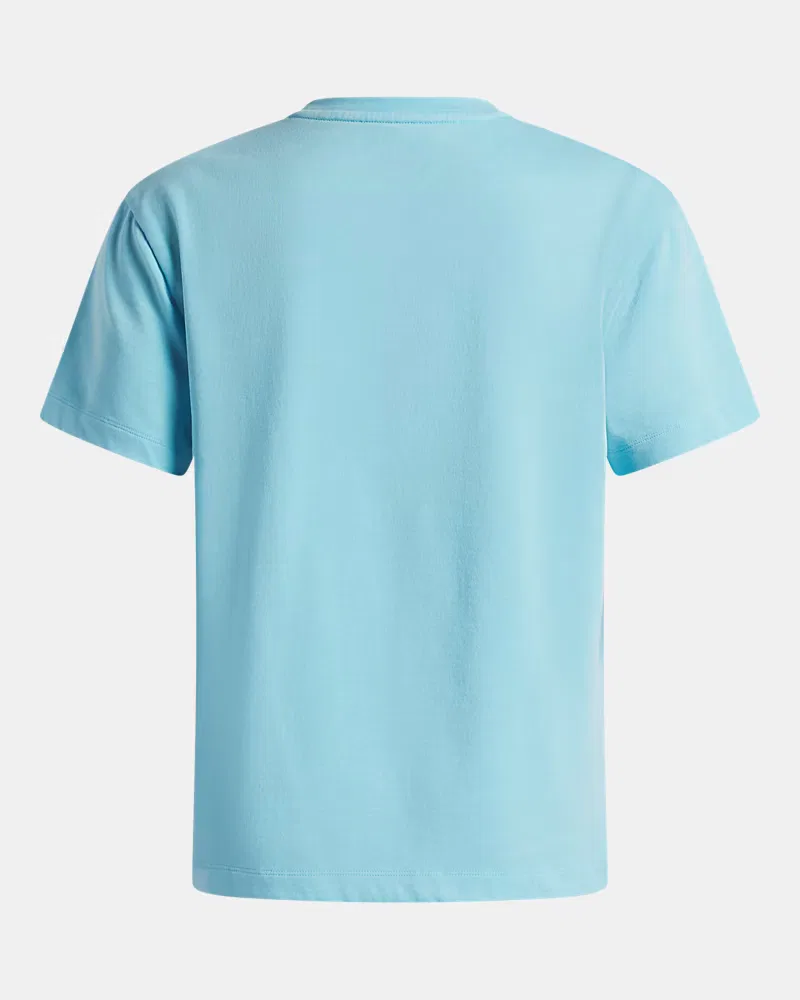 Футболка оверсайз для мальчиков с эффектом wash UA Heavyweight Wash UnderArmour, Fresco Blue/White — фото 2