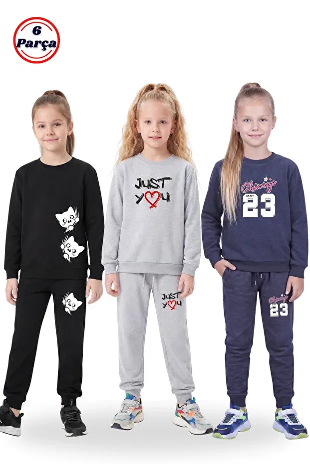 Детский комплект спортивного костюма для девочек с принтом Panios Kids, Black-Grey-Smoked