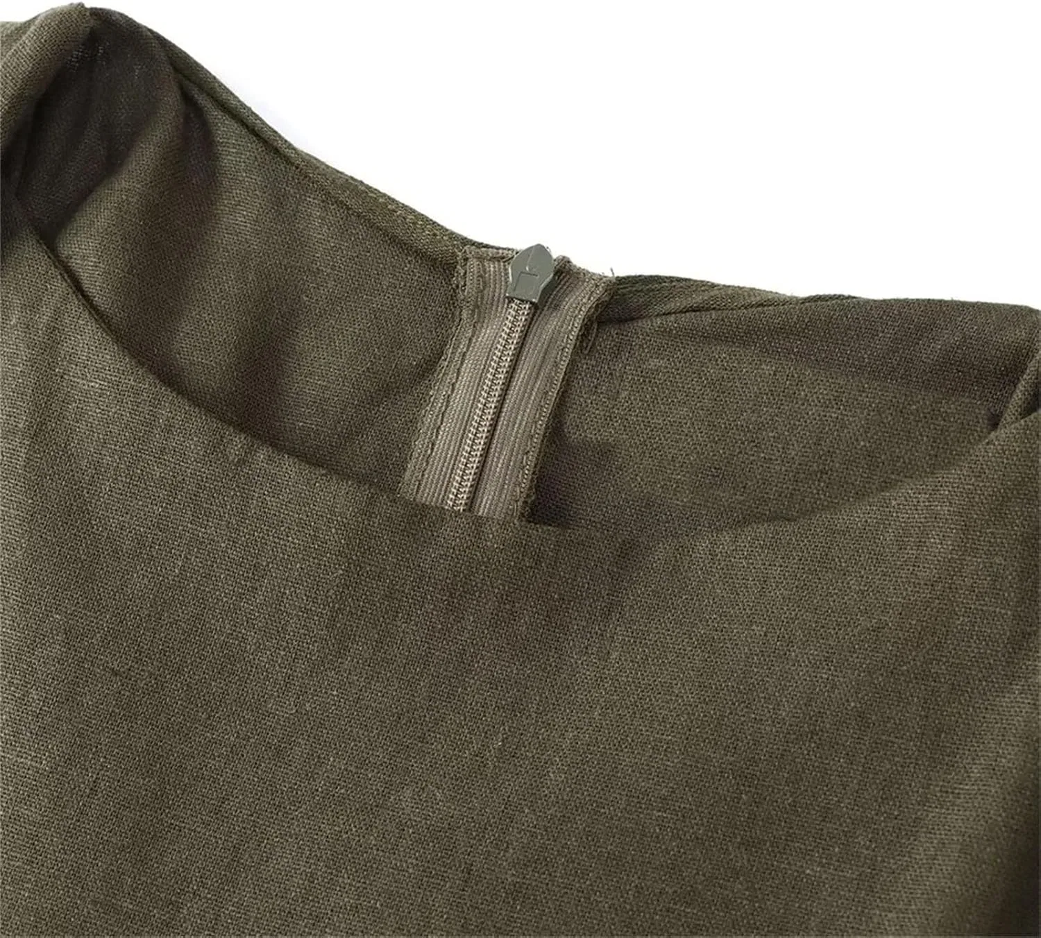 Женское повседневное платье миди A-силуэта с застежкой-молнией, Dark Khaki — фото 4