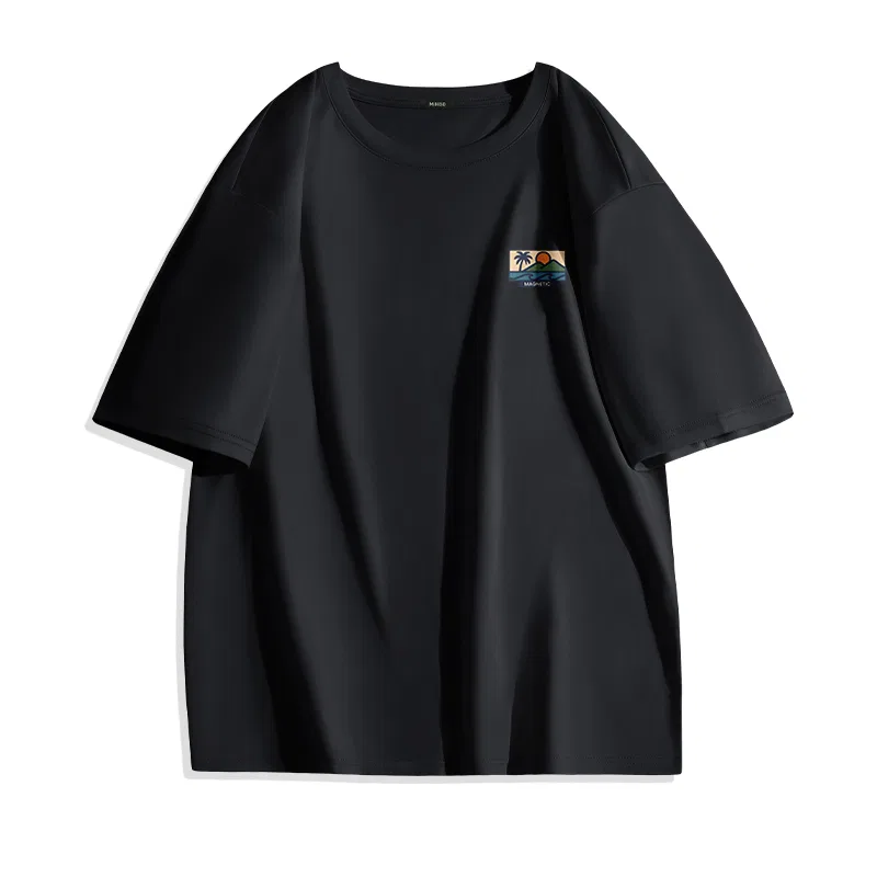 Футболка детская с принтом MINISO, Ice Silk Cooling Dark Gray (Mb Sunset Coconut Island Chest Logo) — фото 4