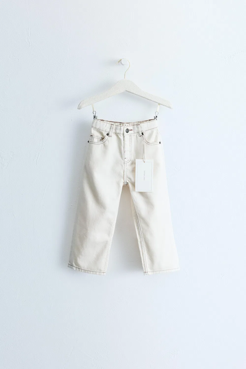 ZARA TIMELESS - Прямые брюки из саржи с контрастной строчкой, Ecru