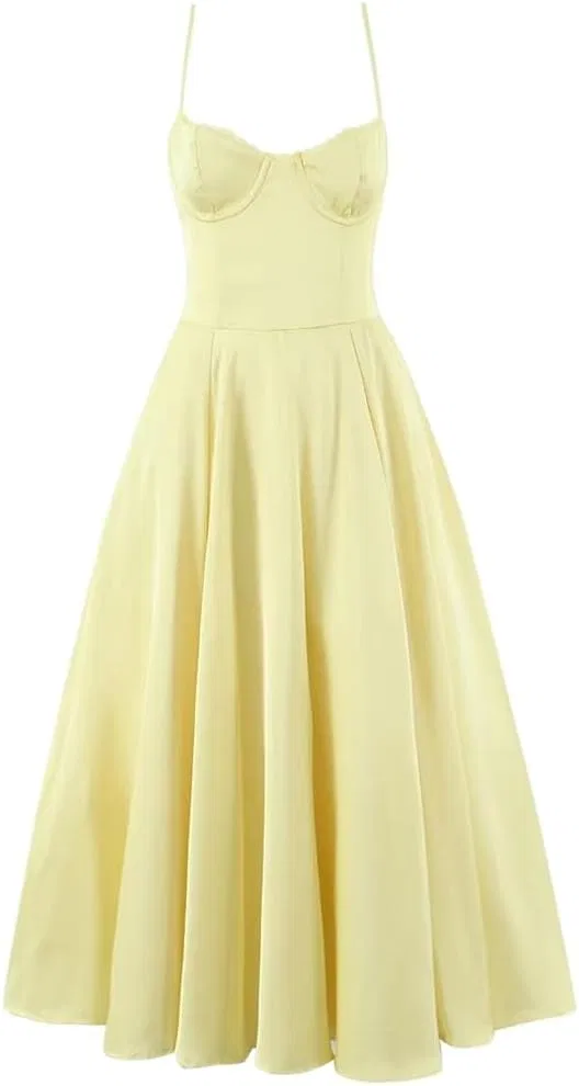 Женское вечернее платье-бальное с корсетом Satin Ball Gown, Yellow