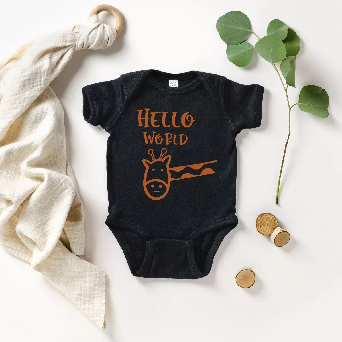 Детское боди для мальчиков с коротким рукавом Hello World Giraffe The Juniper Shop, Black — фото 2