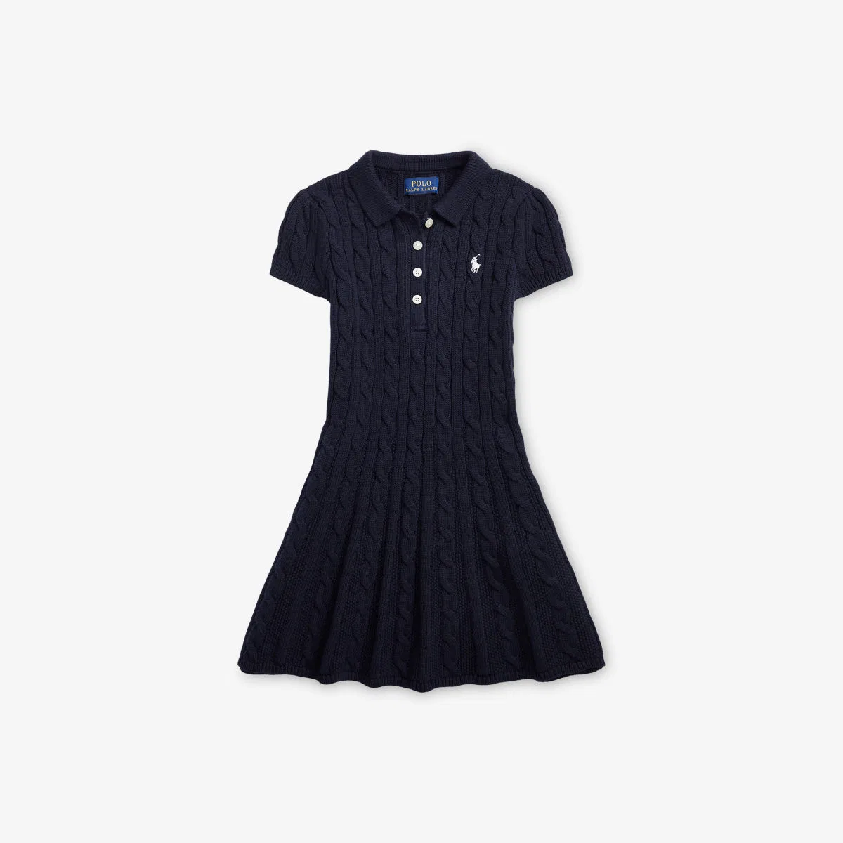 Детское хлопковое платье-поло с вышивкой в виде пони и косами Polo Ralph Lauren, темно-синий