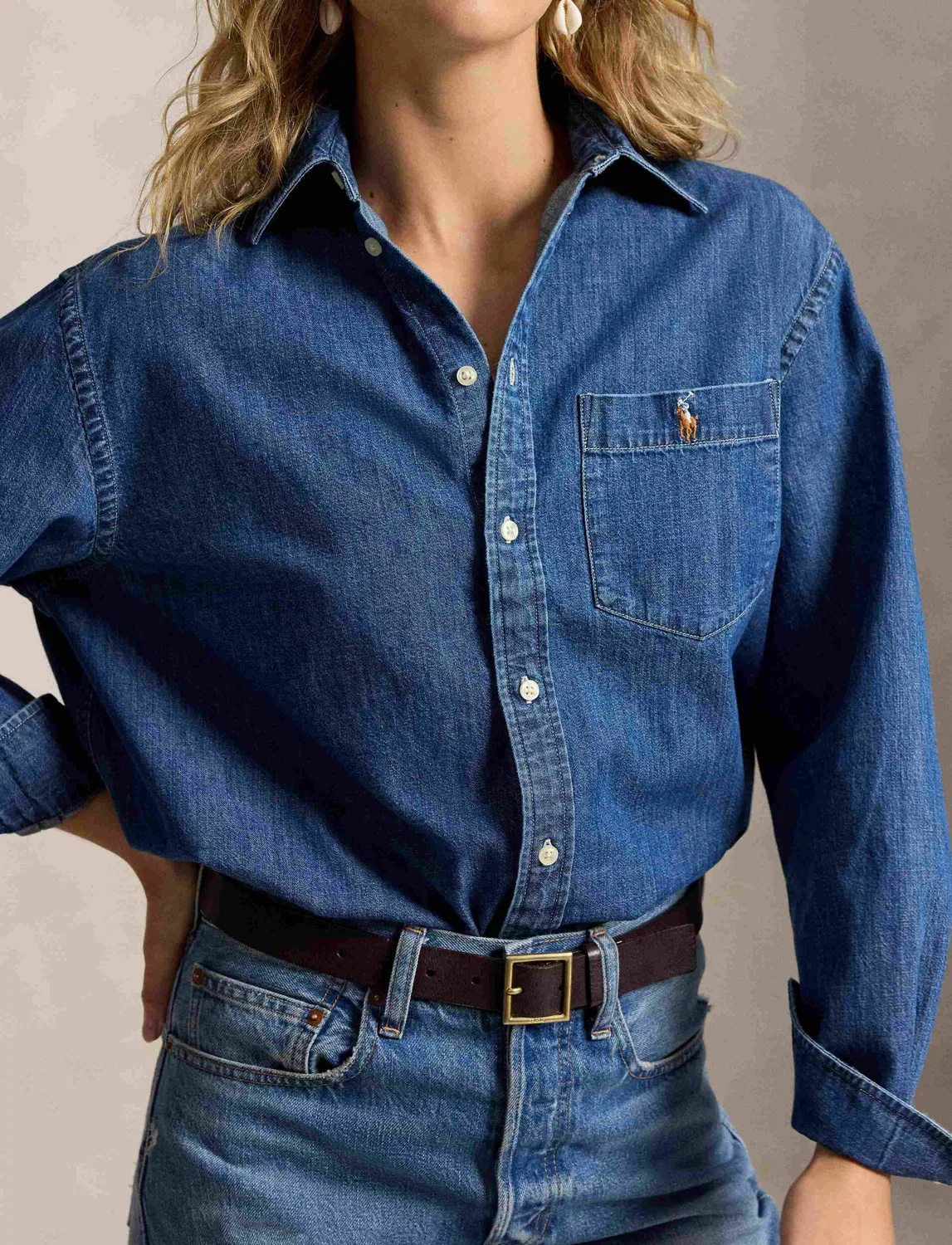 Джинсовая рубашка свободного кроя Polo Ralph Lauren, Blu — фото 4
