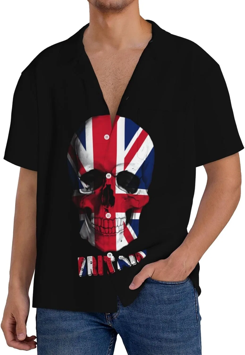 Мужская свободная рубашка с коротким рукавом и черепом Britain Flag, Black
