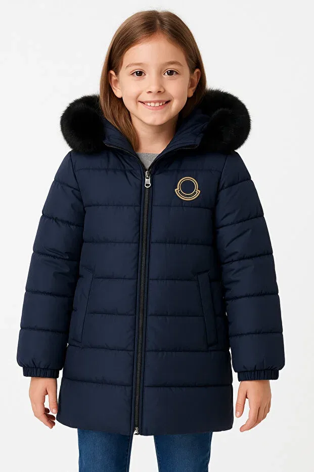 Детское зимнее пальто-пуховик с капюшоном Alzey Giyim, Navy Blue — фото 2