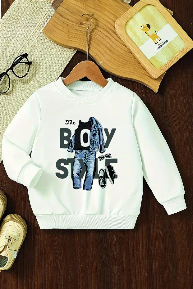 Детские свитшот для мальчиков оверсайз с принтом Special design - the boy style oversize children's sweatshirt 12555 Myada, White