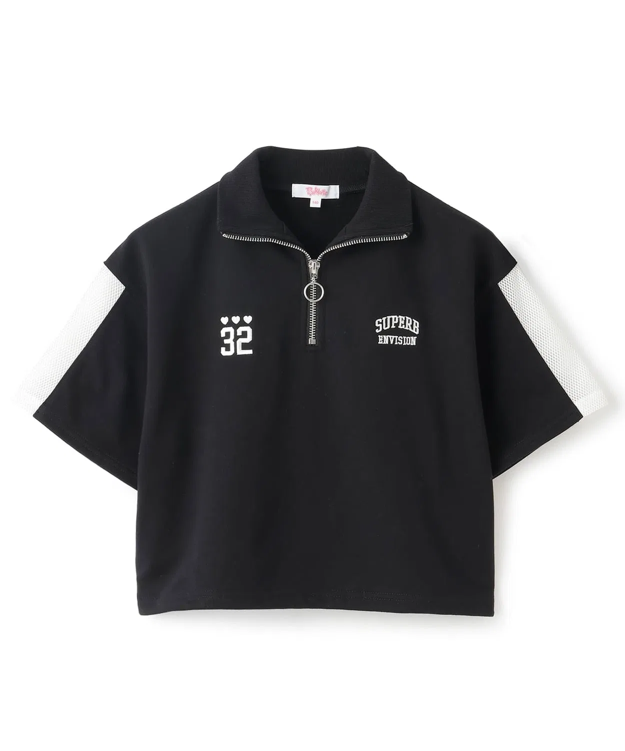 Детская футболка с коротким рукавом и сетчатыми вставками Half Zip PINK-latte, Black