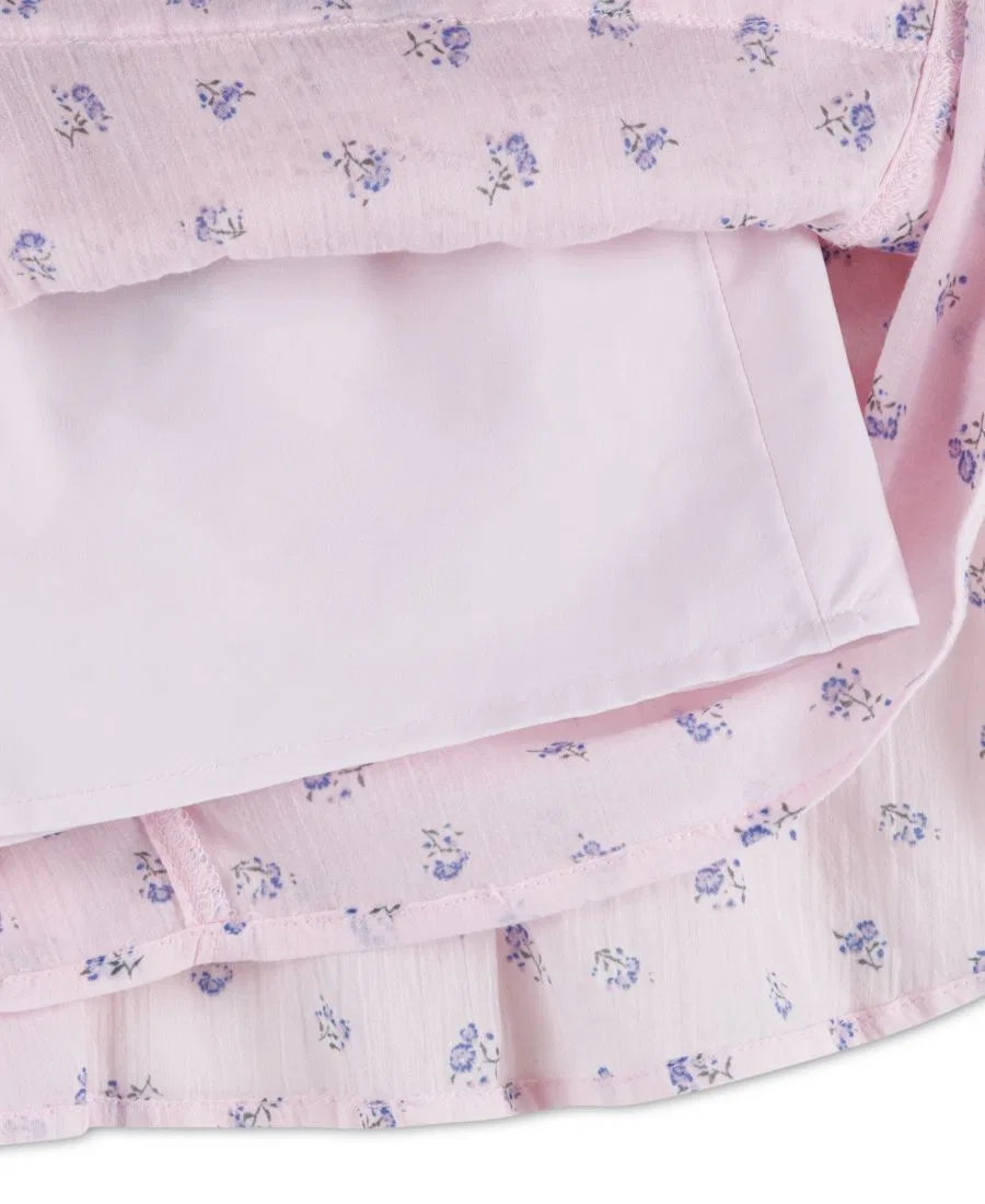Юбка-шорты многоярусная с кружевом для девочек, 7-16 abercrombie kids, Pink — фото 3