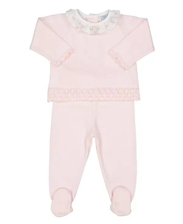 Детский комплект для девочек с рюшами Rose Ruffle Collar Diamond Knit Set Feltman Brothers, розовый