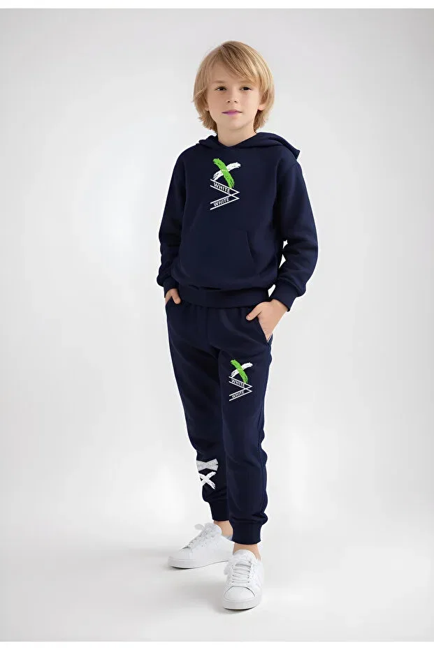 Детский спортивный костюм для мальчиков с принтом Fyk Kids, Navy Blue-Grey-Black — фото 2