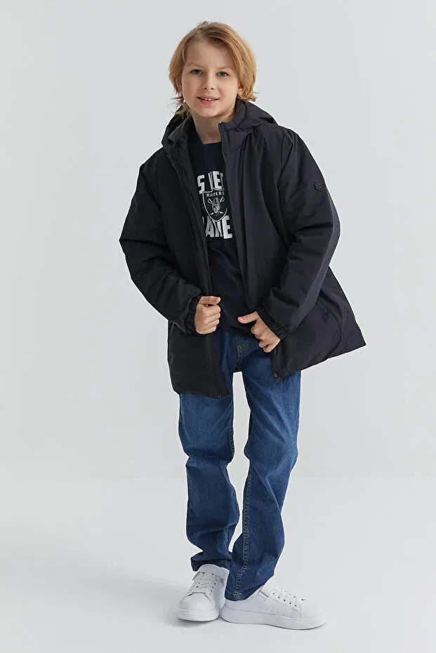Детское пальто для девочек с капюшоном Paulmark, Navy Blue — фото 4