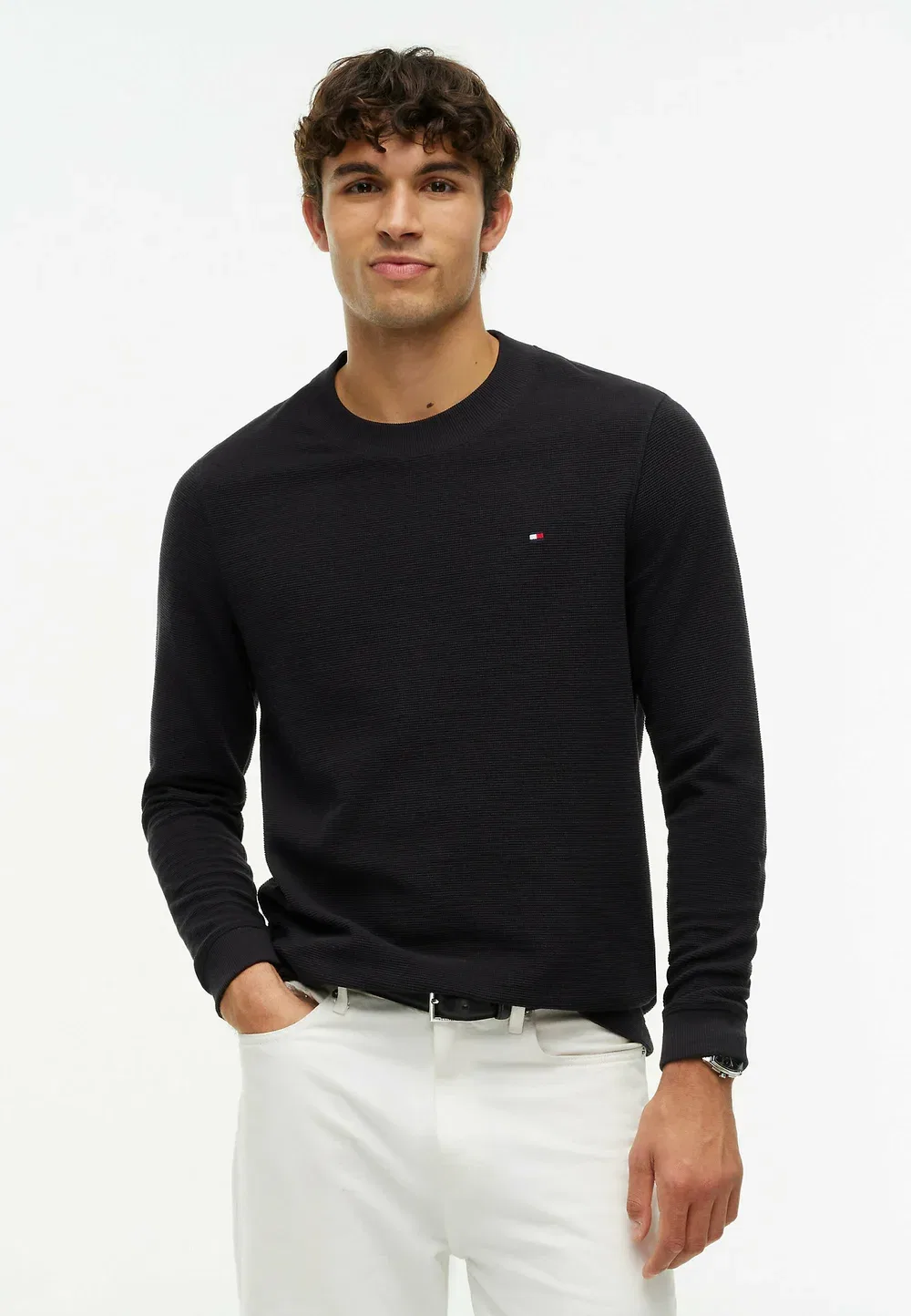 Текстурированная футболка с длинными рукавами Tommy Hilfiger, Black