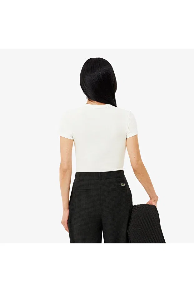 Футболка Lacoste 70V White, женская, хлопковая, приталенного кроя, белая — фото 3
