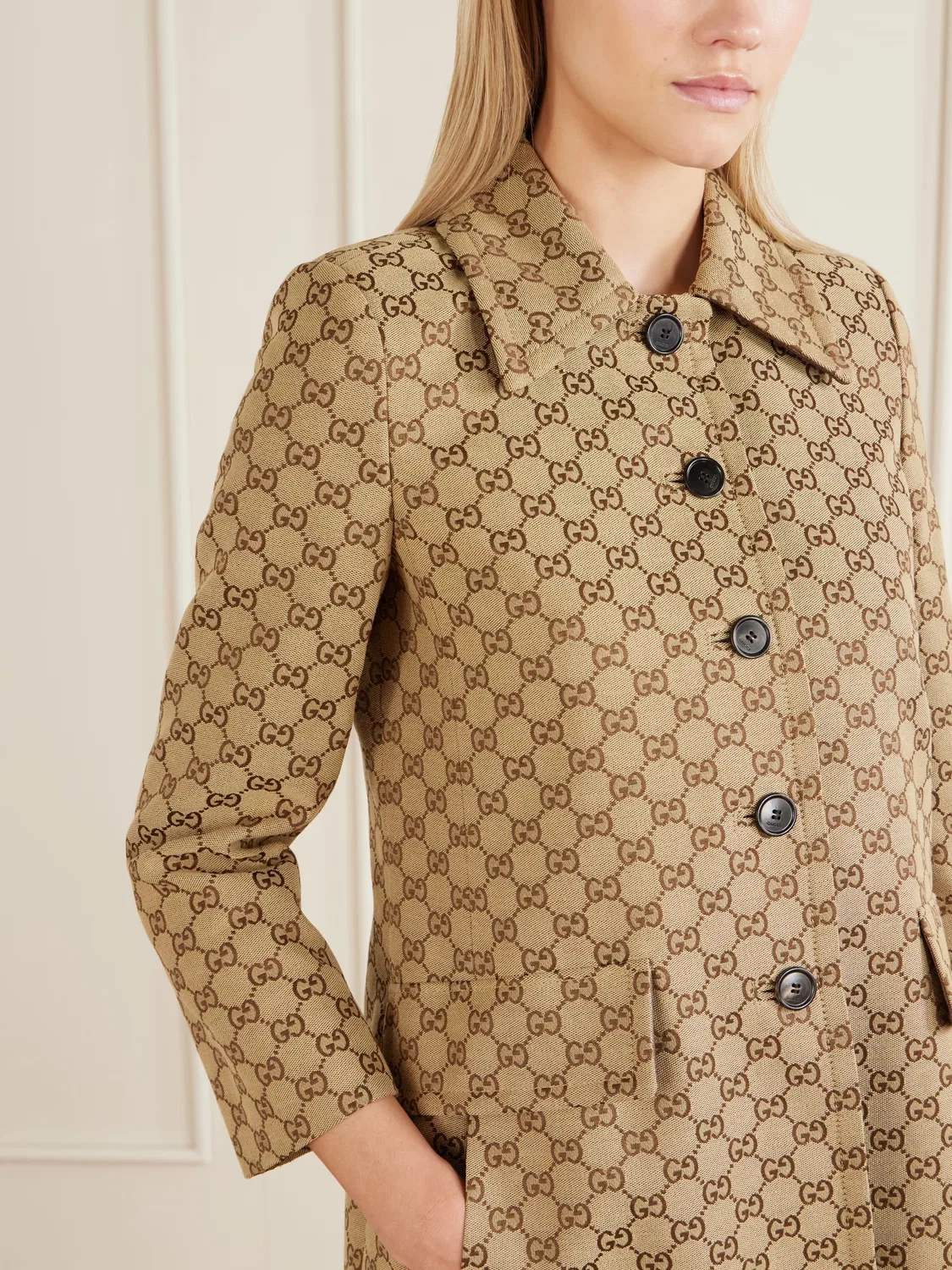 Пальто Gucci Gg-Jacquard, с жаккардовым узором, бежевый — фото 4