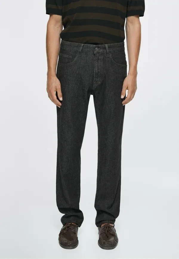 Джинсы прямые зауженные, cotton blend, Lightweight desized tapered fit jeans, Massimo Dutti, черный