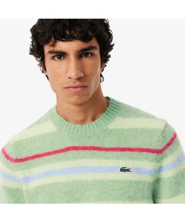 Свитер мужской свободный в полоску Lacoste, хаки — фото 2