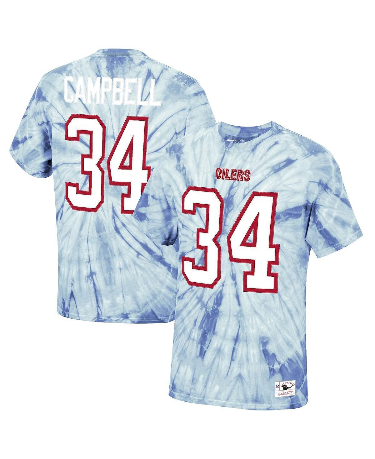 

Мужская светло-голубая футболка earl campbell с надписью «houston oilers tie-dye» с именем и номером игрока на пенсии Mitchell & Ness, светло-синий
