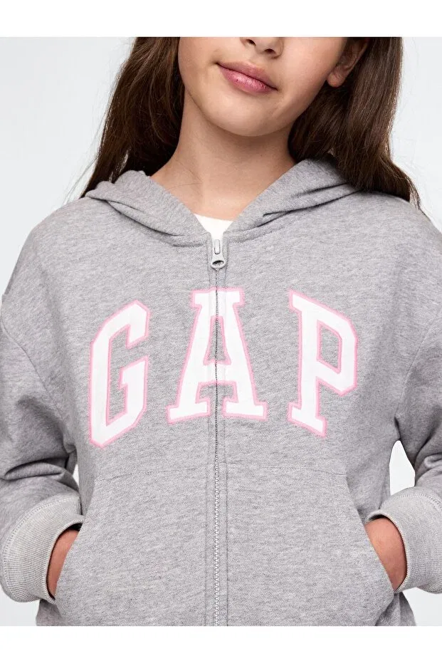 Детское худи для девочек с принтом Relaxed Logo Gap, Gray — фото 2