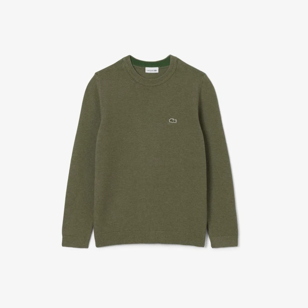 Детский базовый свитер с длинным рукавом из шерсти, цвета хаки, от Lacoste