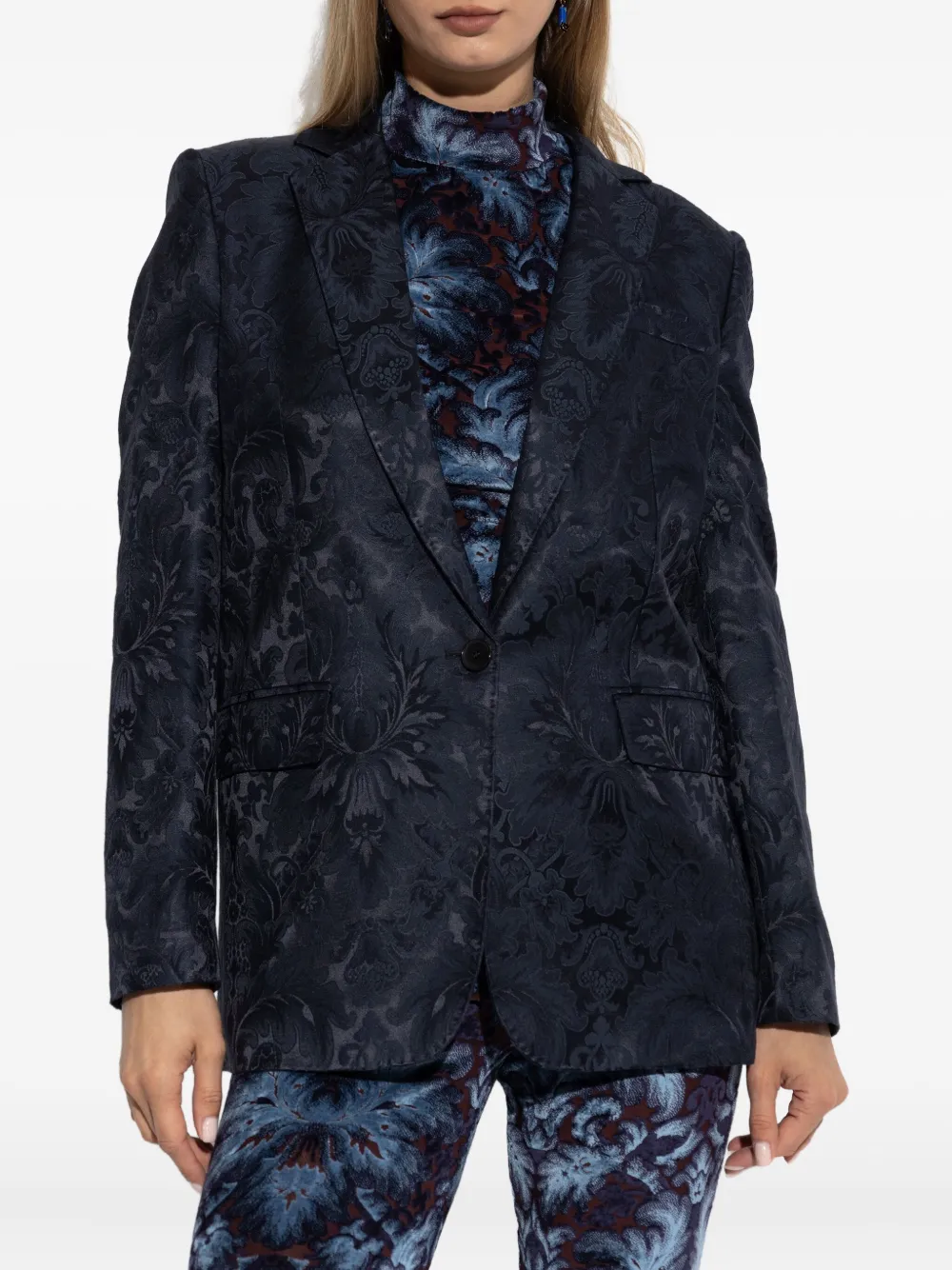 Однобортный пиджак с цветочным узором Etro, синий — фото 3