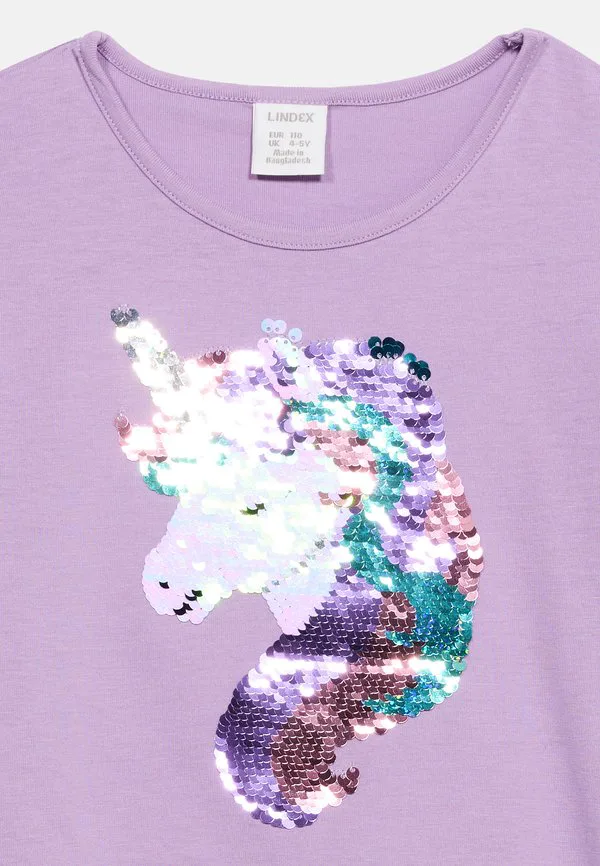 Футболка с принтом единорога и блестками Lindex, Lilac — фото 3