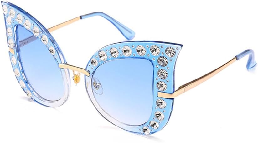

Крупные женские солнцезащитные очки «кошачий глаз», полностью украшенные бриллиантами, с защитой от УФ-излучения UV400, оправой со стразами и кристаллами Generic, Blue