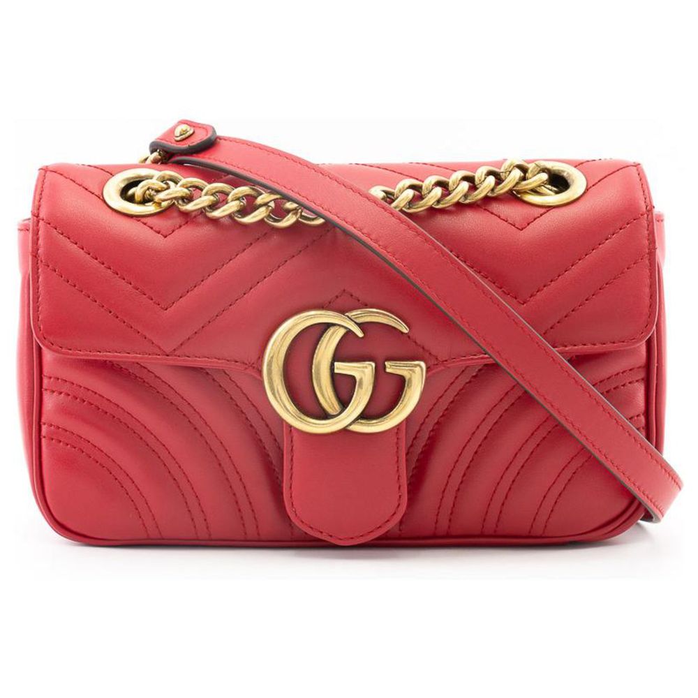 

Элегантная стеганая сумка через плечо с красным шевронным узором Gucci