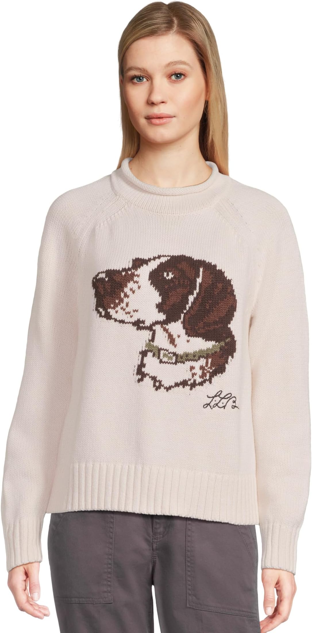 

Свитер L.L.Bean Signature Original Cotton Rollneck Novelty Sweater, цвет Cream Dog