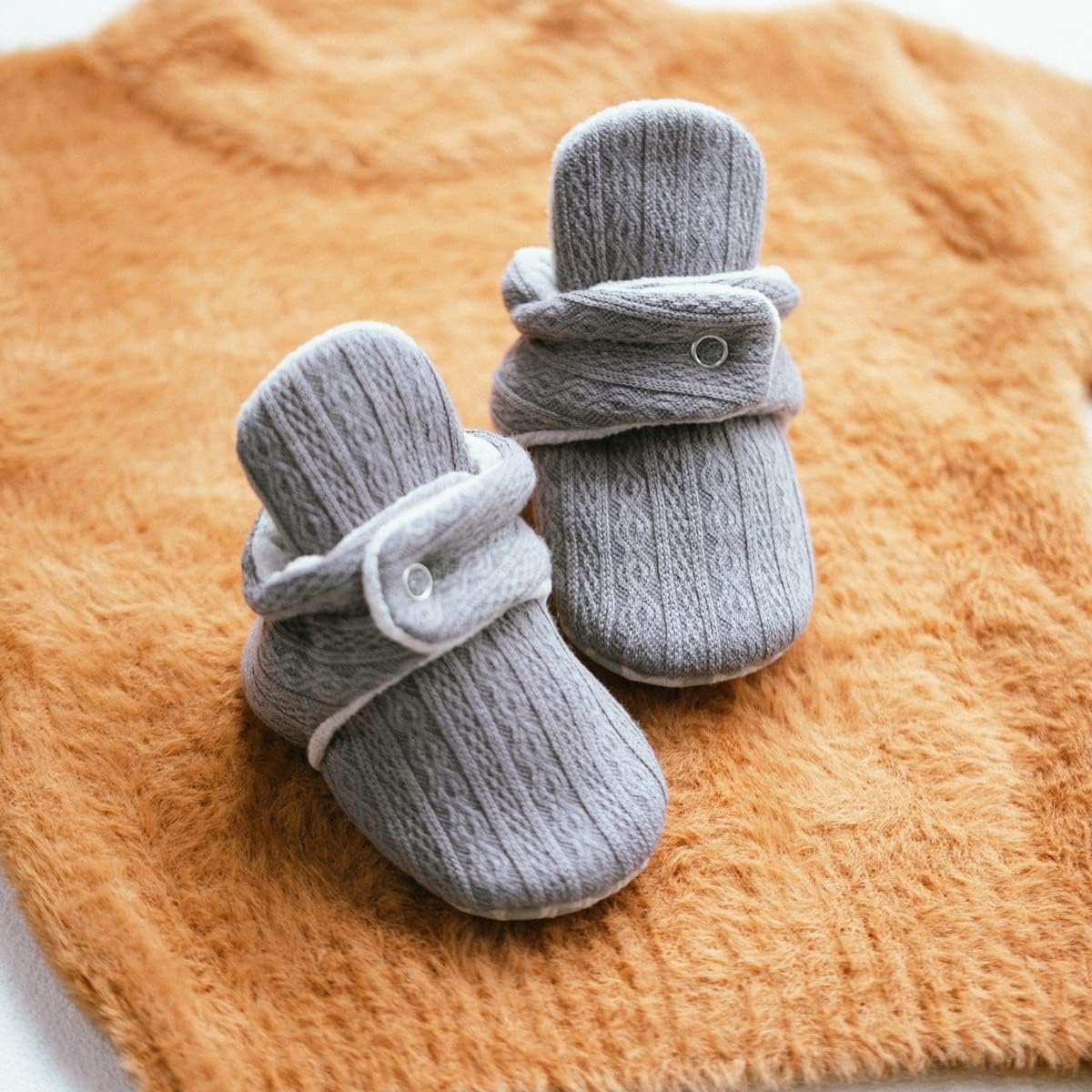 HsdsBebe Унисекс Новорожденные Детские Хлопковые Пинетки с Нескользящей Подошвой для Малышей Мальчиков и Девочек Зимние Теплые Флисовые Носочки-Обувь, A01/Knit Cotton Grey — фото 3