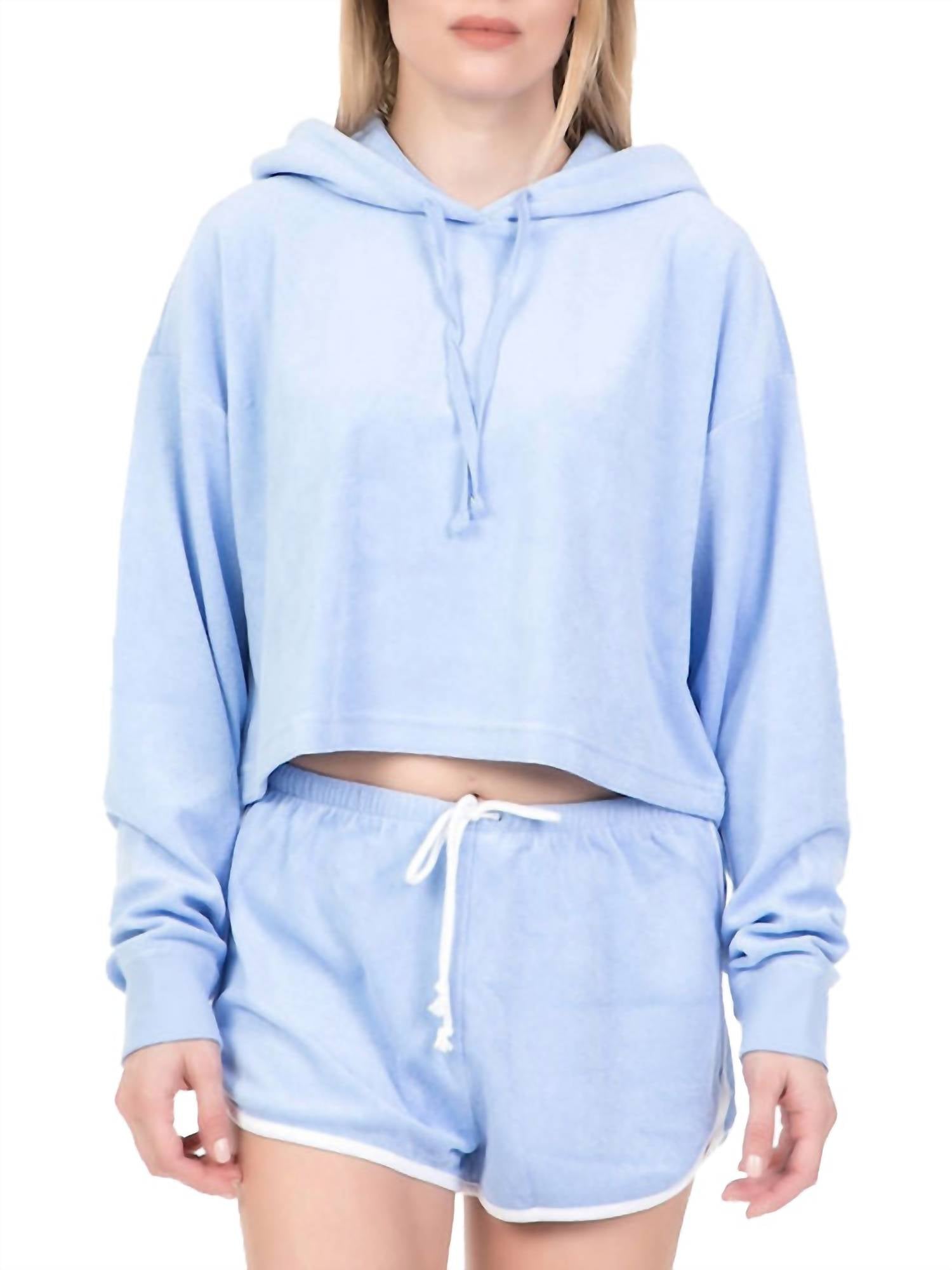 

Пляжный микромахровый свитер с капюшоном синего цвета Juicy Couture