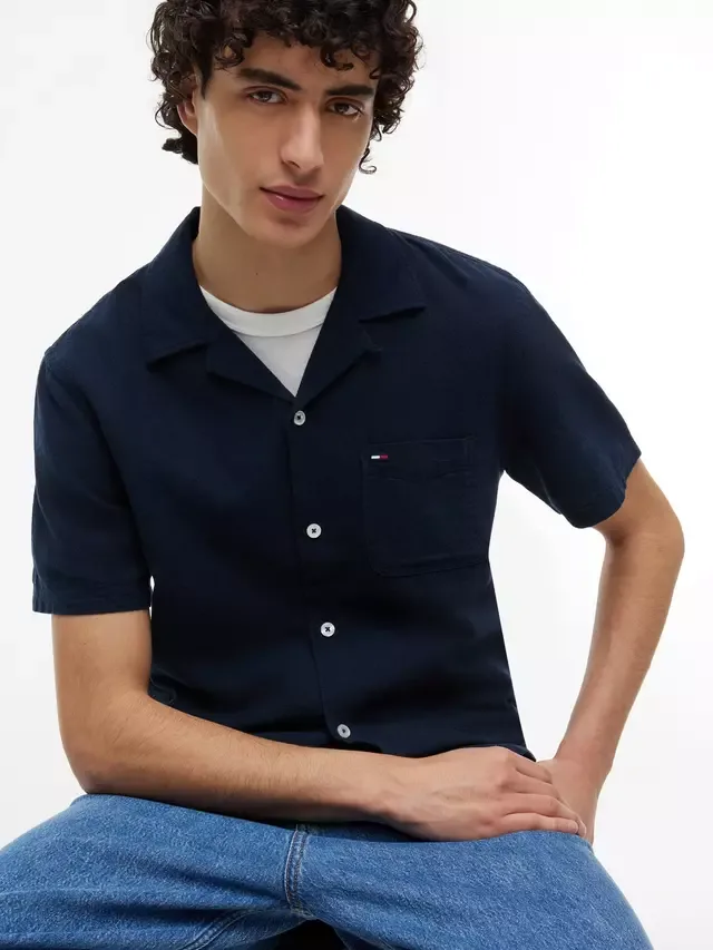 Рубашка из смеси льна, прямого кроя, с отложным воротником Tommy Hilfiger, Dark Blue — фото 2