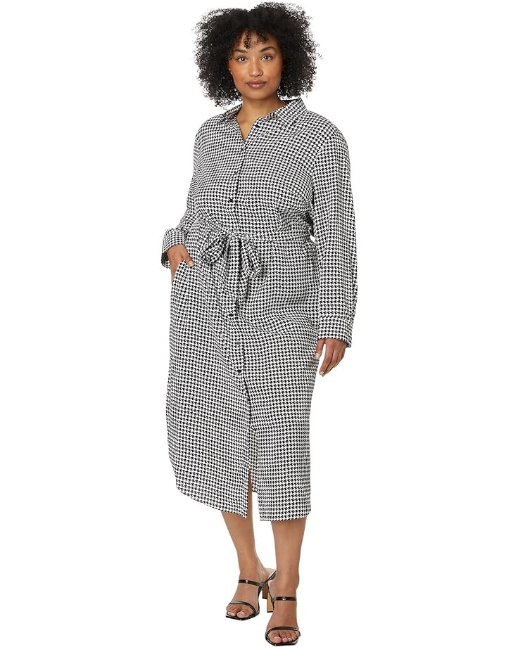 

Платье LAUREN Ralph Lauren Plus-Size Houndstooth Belted Crepe Shirtdress, цвет Cream/Black