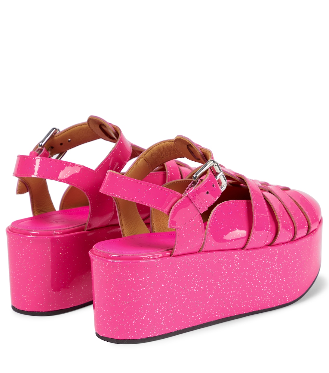 Босоножки на платформе из блестящей лакированной кожи Loewe, Neon Pink — фото 3