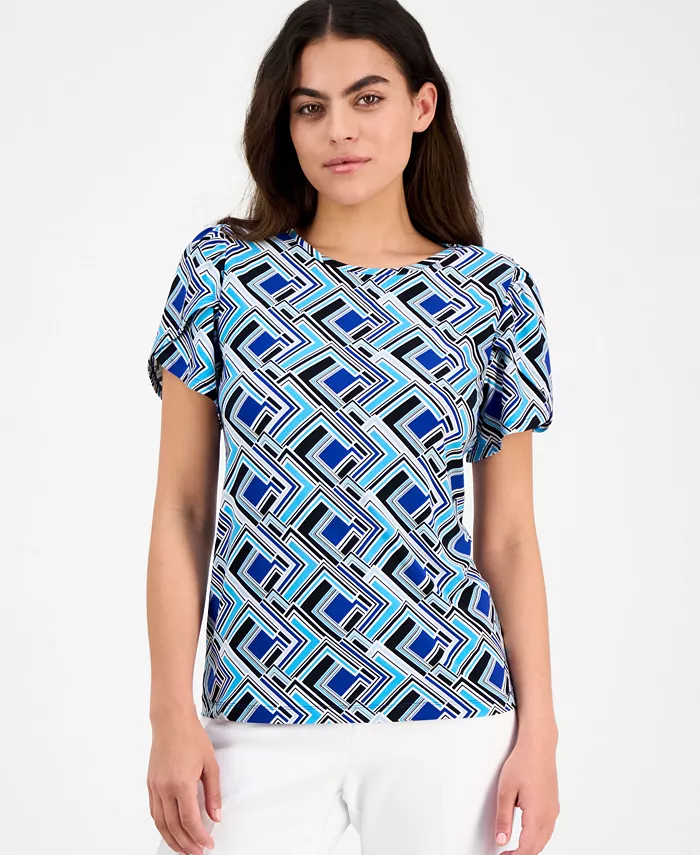 

Женская блузка с принтом и рукавами-тюльпанами AK Anne Klein, синий