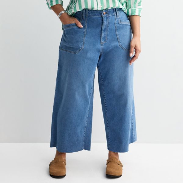 

Джинсы больших размеров с необработанным краем и широкими штанинами Sonoma Goods For Life, цвет medium wash