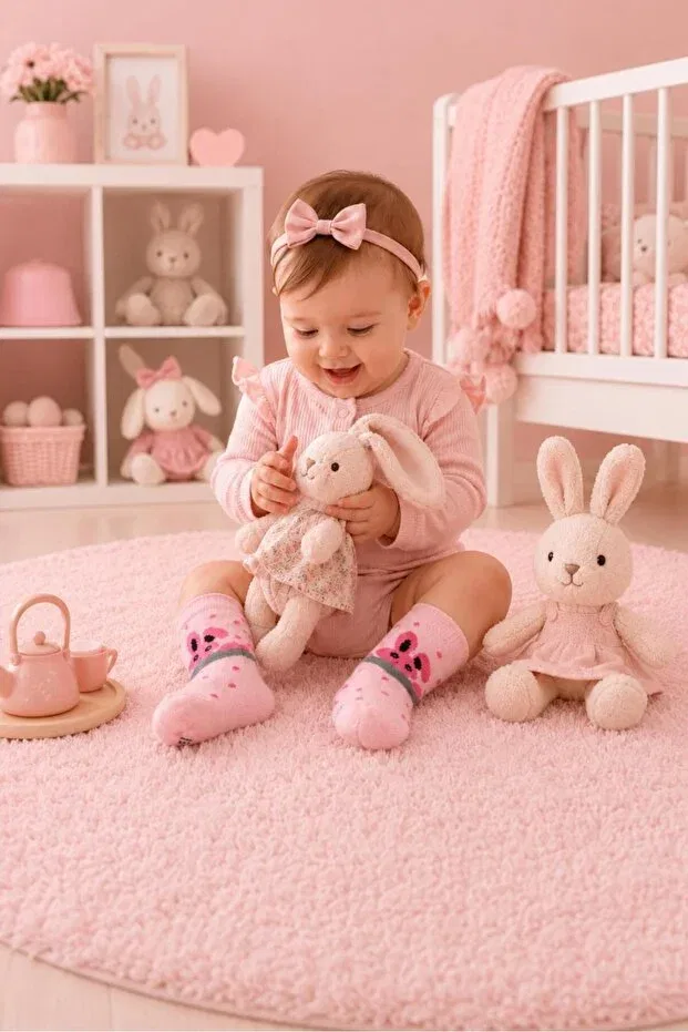 Детские носки с принтом Bunny Dreams Rabbit Patterned Lakoren, Pink — фото 2