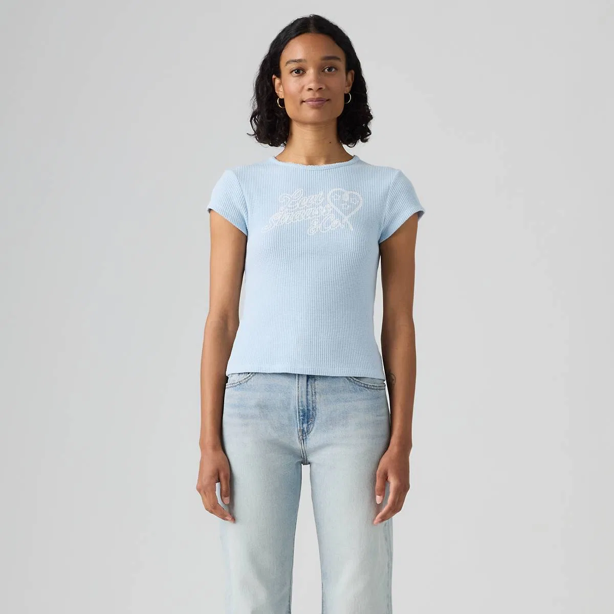 Футболка с коротким рукавом и графическим принтом в вафельную текстуру Levi's, Archival Script Angel Falls - Blue — фото 3